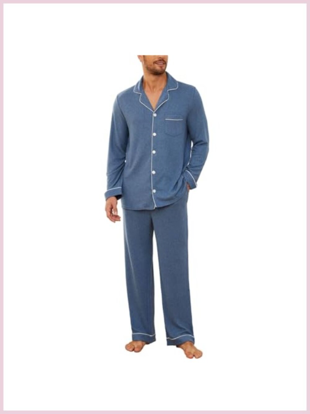 Mens Pajama Set Soft Stretch Long Sleeve Sleepwear with Pockets